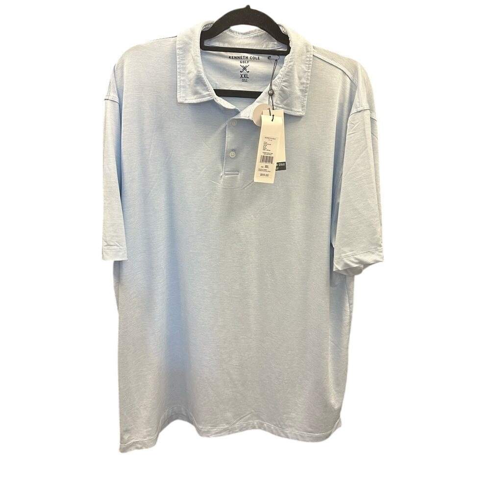 Kenneth Cole Golf Men's Light Blue Striped Polo Shirt Size XXL NWT